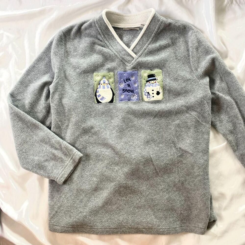 Vintage Christmas Snow Penguin Grandma Core Fleece Sweater Plus Size 1X